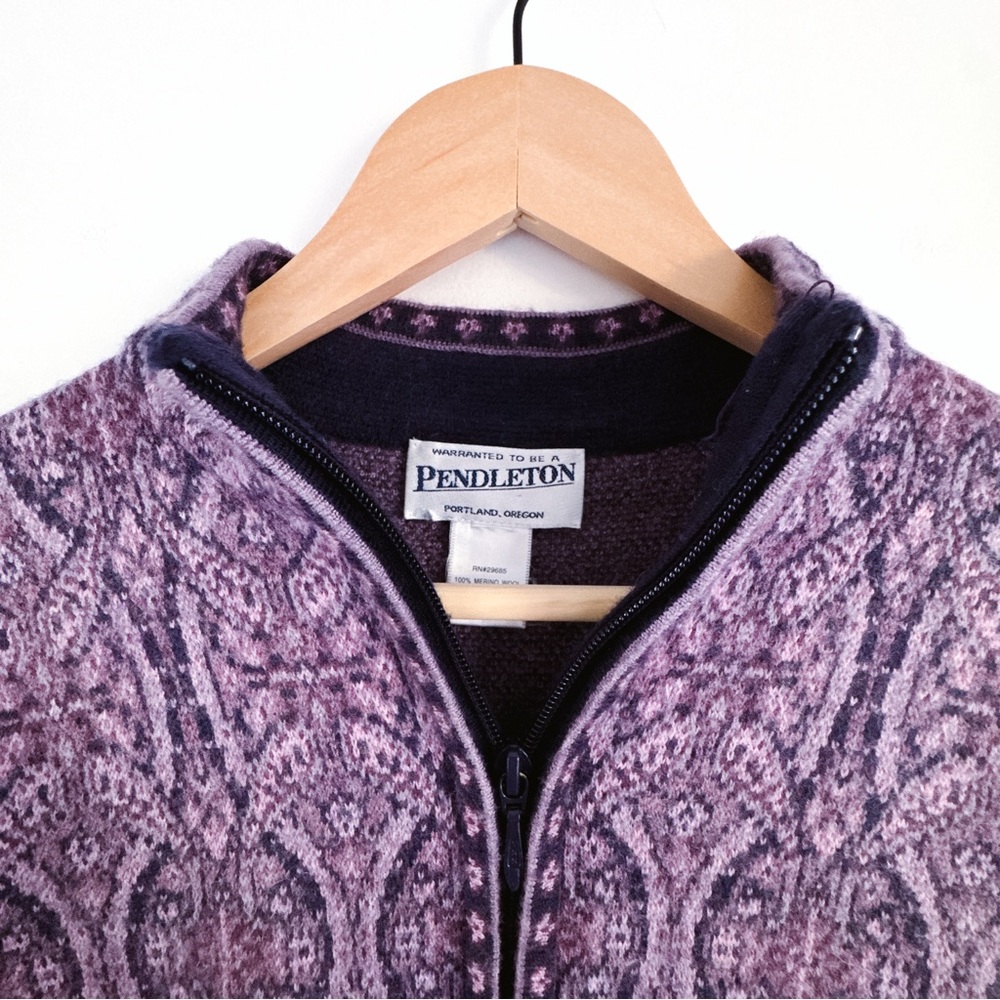 Pendleton Women's Full Zip 100% Merino Wool Lavender Cardigan - Size Medium - Picture 3 of 13